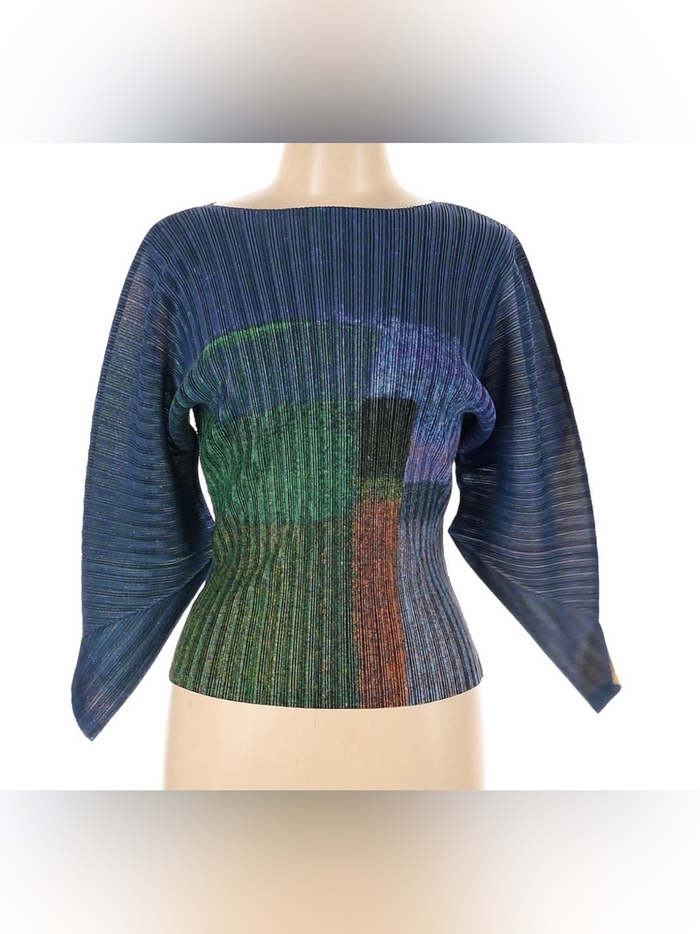 Issey Miyake Pleats Please Blue Multicolor shirt top Size 3 M Medium MSRP $455